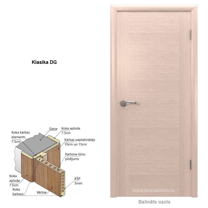 Klasika DG 60x200 cm (ar kārbu ~66x203) finierētas (balināts ozols)